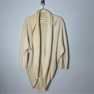 Josie Natori 100% Cashmere Shawl Cardigan Wrap Sweater Cozy Soft Cream Knit *C